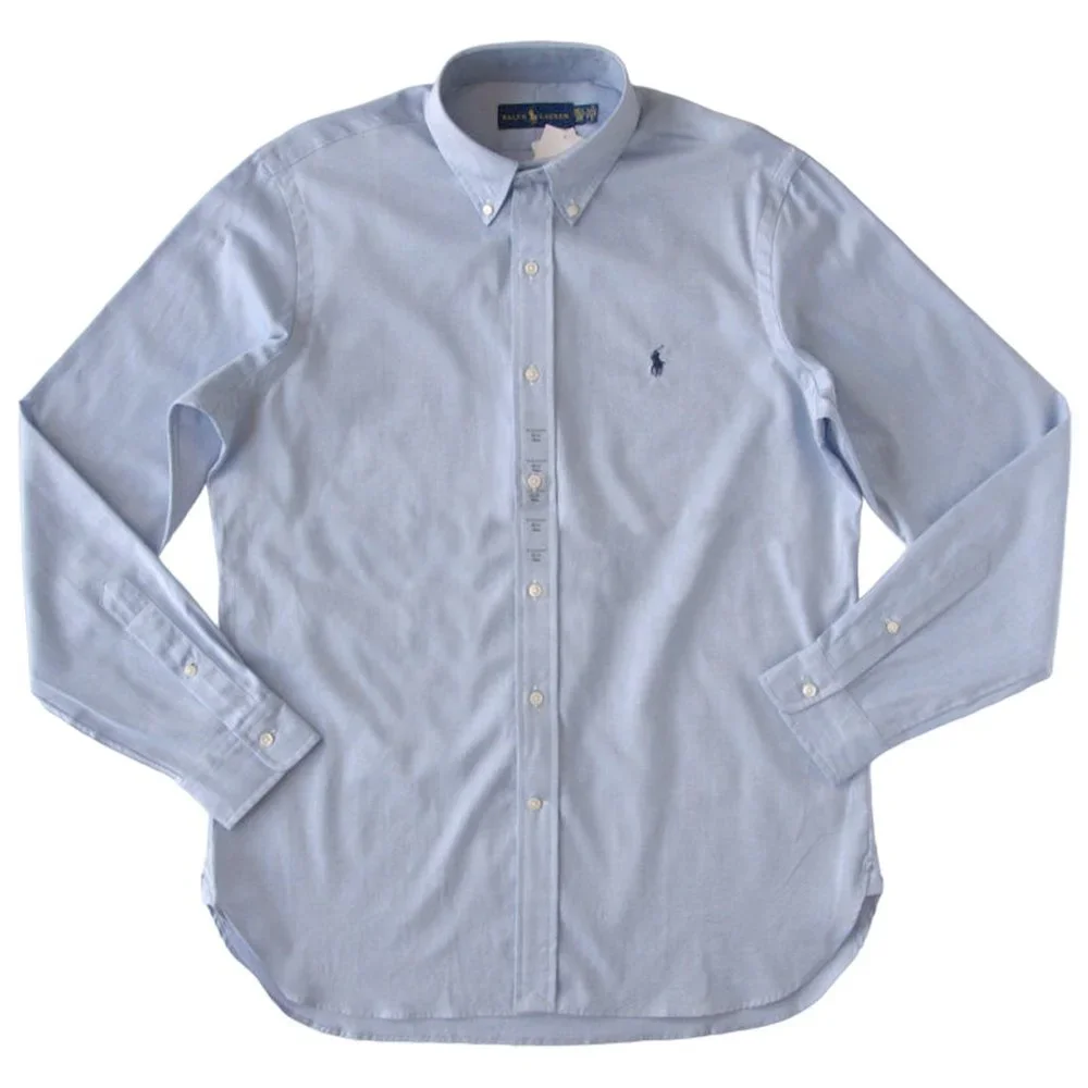 NEW Polo Ralph Lauren Fine Cotton Dress Shirt! Blue With Navy Blue Polo Player